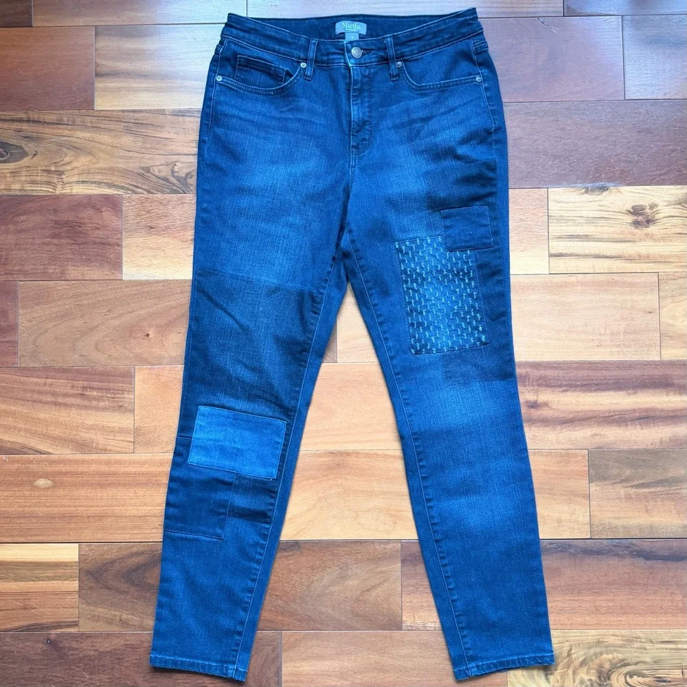 Martha Stewart Patchwork Textured Skinny Casual Jeans - Picture 2 of 10